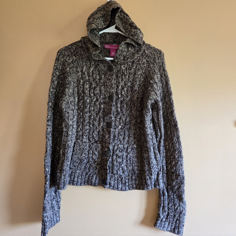 SO Cable Knit Hooded Cardigan With Pockets, XL